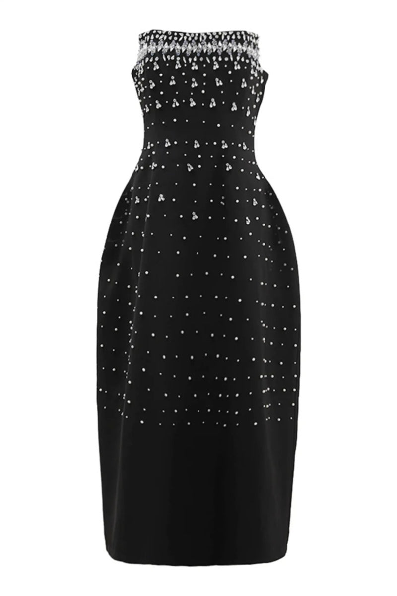 Vestido midi sin mangas con adornos de cristales Verna