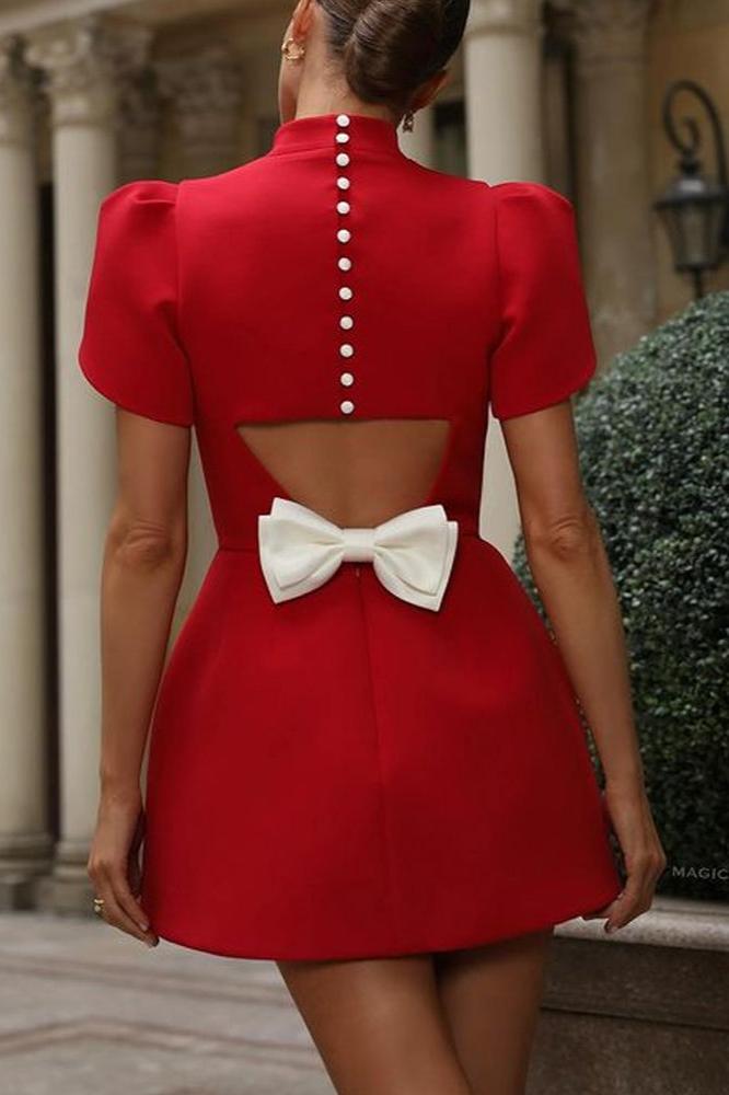 Vestido con lazo y espalda descubierta de temperamento de moda