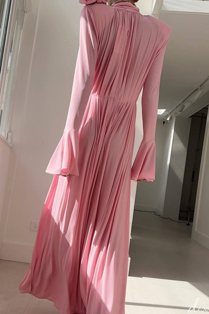 Luxuriöses Vintage-Maxikleid mit Cut-Outs, tiefem V-Ausschnitt, Neckholder und 3D-Blumenmuster