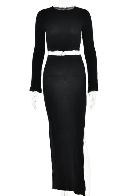 Crewneck Knit & Slit Skirt Set