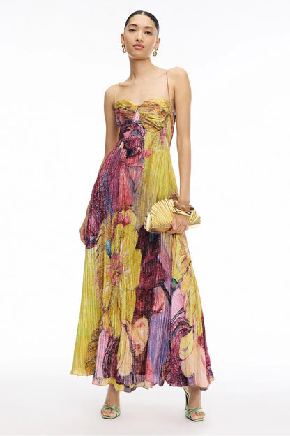 Vestido largo con estampado ikat multicolor de Kiara