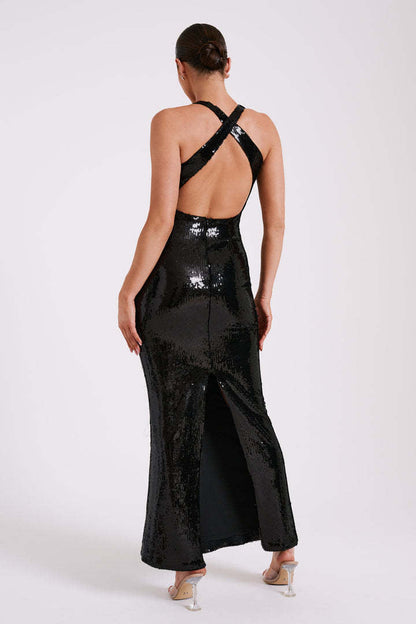 Sexy Cut-Out Halter High Slit Maxi Dress