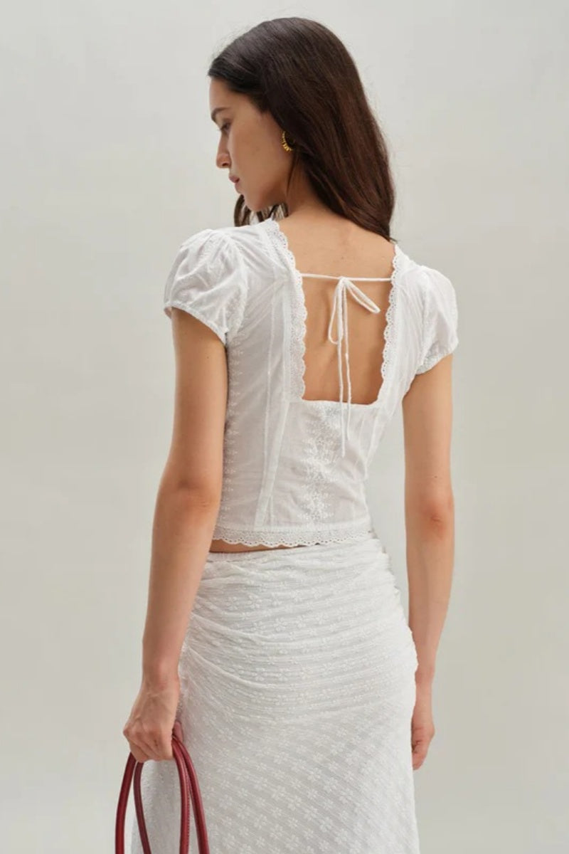 White Textured Cap Sleeve Top