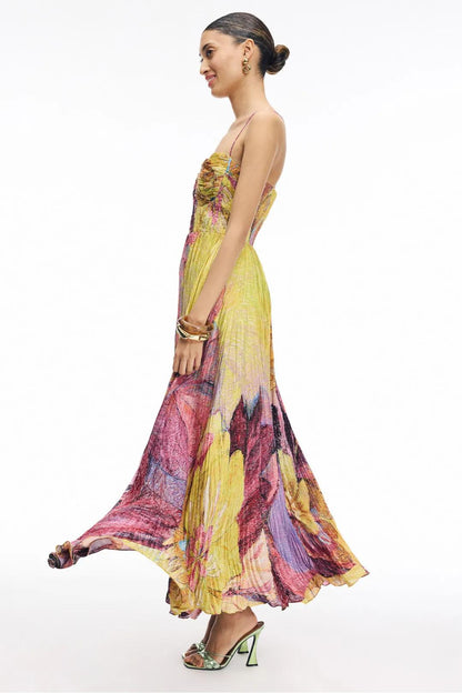 Vestido largo con estampado ikat multicolor de Kiara