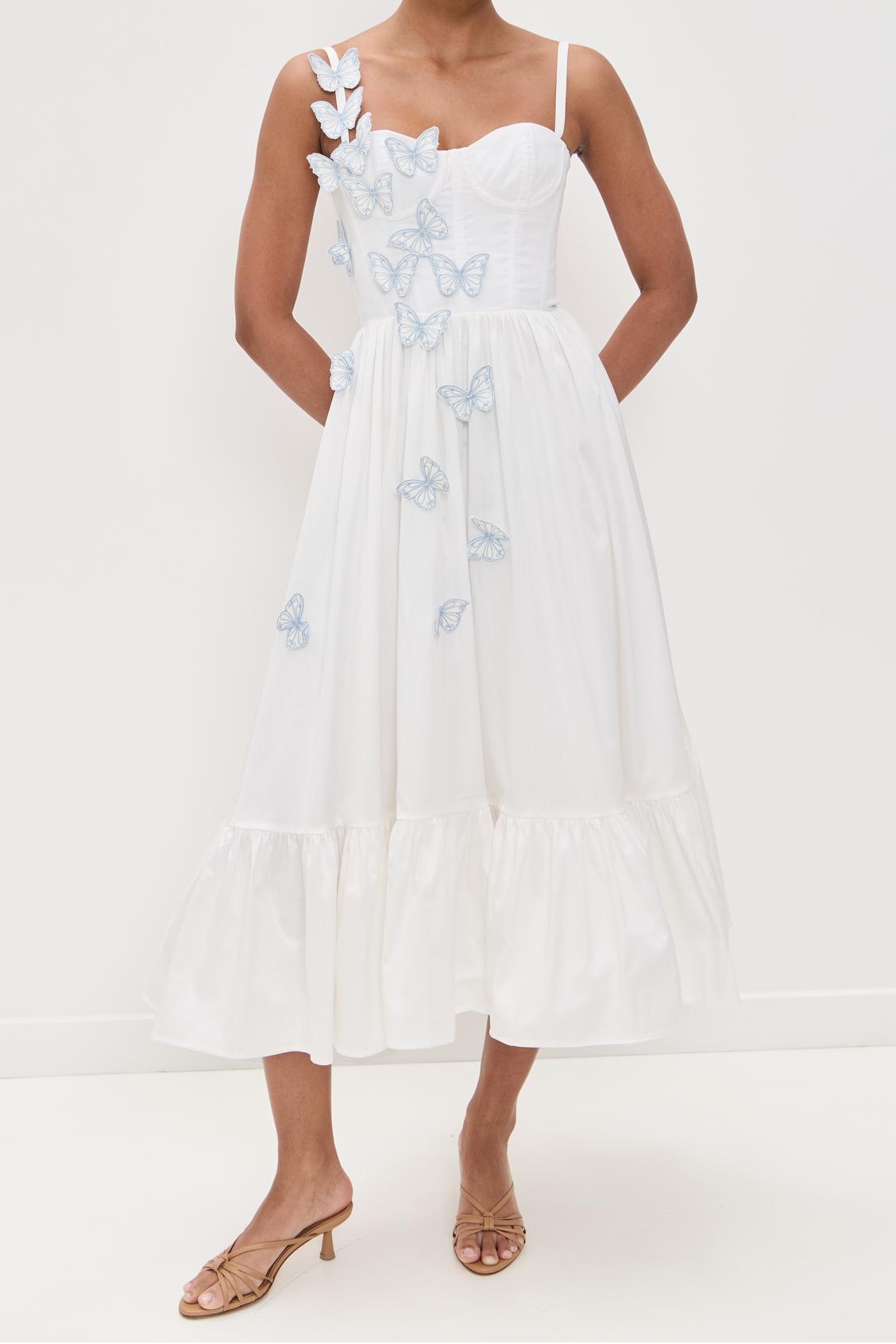 Vestido midi de popelina con mariposas