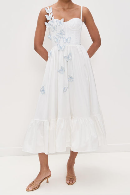 Vestido midi de popelina con mariposas