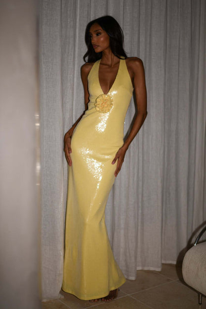 Sexy Cut-Out Halter High Slit Maxi Dress