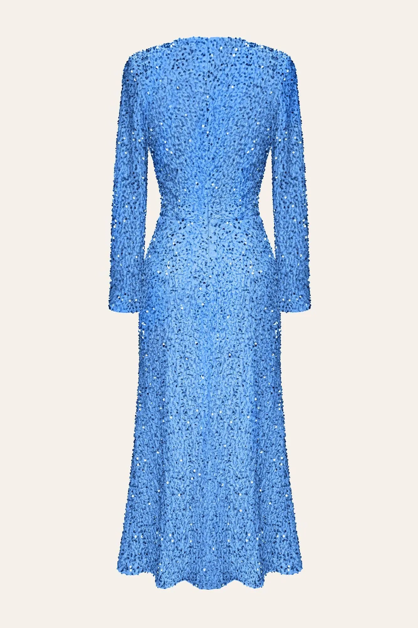 Vestido midi largo con lentejuelas y manga larga