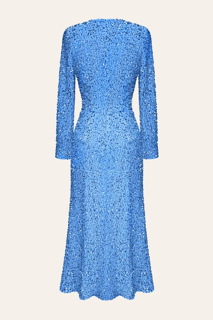 Vestido midi largo con lentejuelas y manga larga