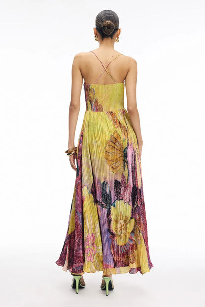 Vestido largo con estampado ikat multicolor de Kiara
