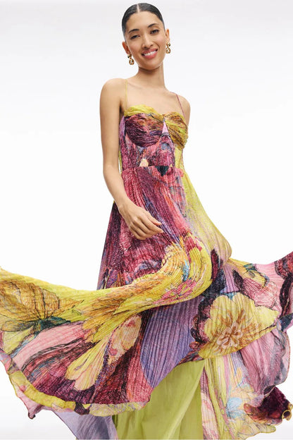 Vestido largo con estampado ikat multicolor de Kiara
