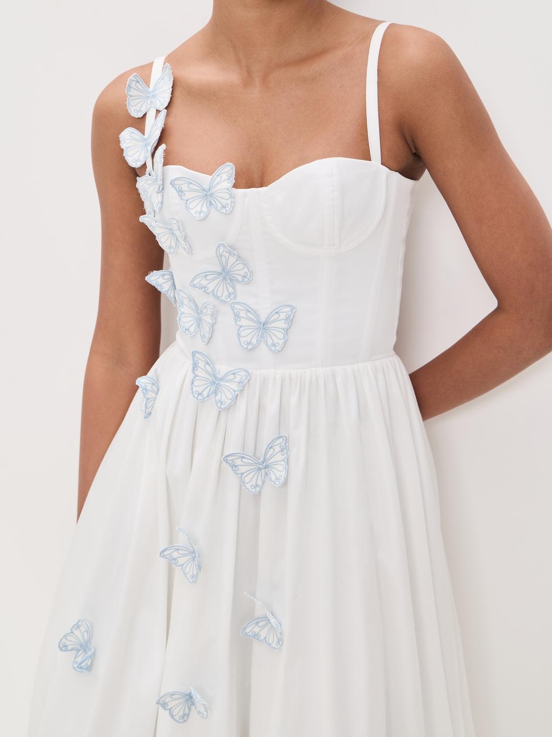 Vestido midi de popelina con mariposas