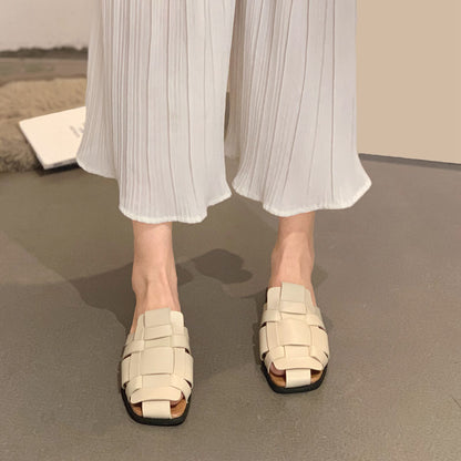 Baotou Drag Women Fashion All-match Retro Woven Soft Bottom Non-slip Sandals And Slippers Tide
