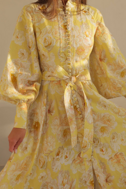Vestido largo con estampado floral y mangas abullonadas Cécilie