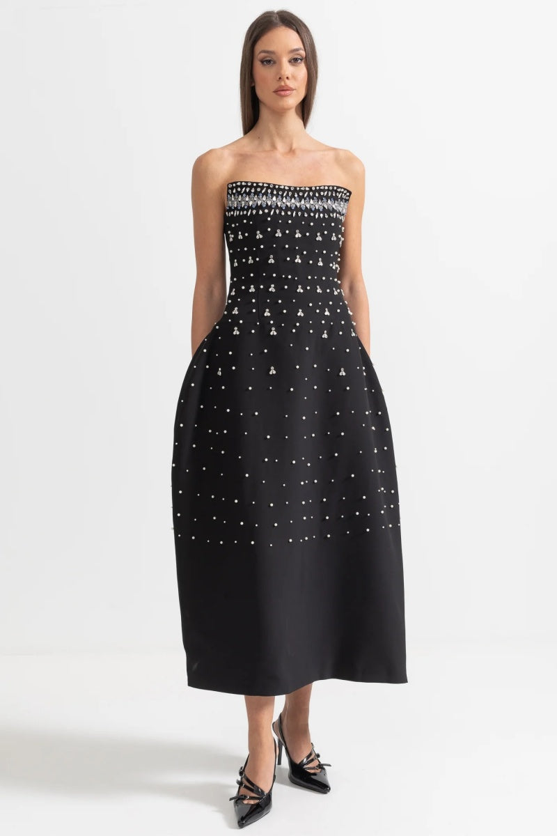Vestido midi sin mangas con adornos de cristales Verna