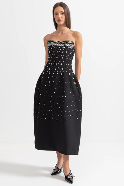 Vestido midi sin mangas con adornos de cristales Verna