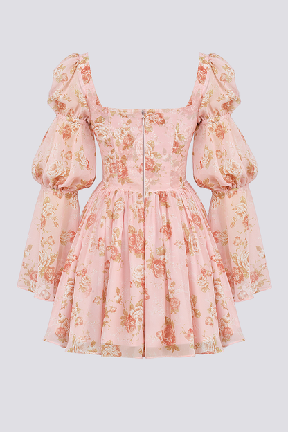 Vestido mini con escote cuadrado y estampado floral divino