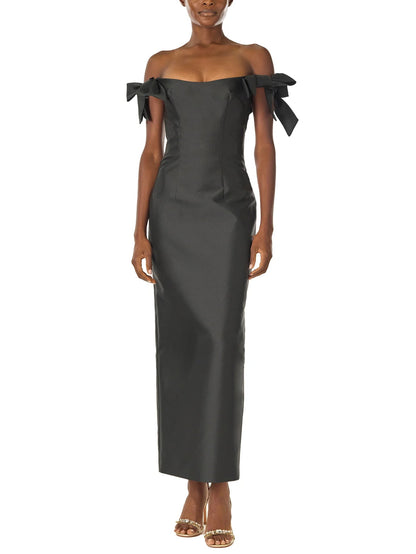 Vestido midi con hombros descubiertos y mangas con lazo