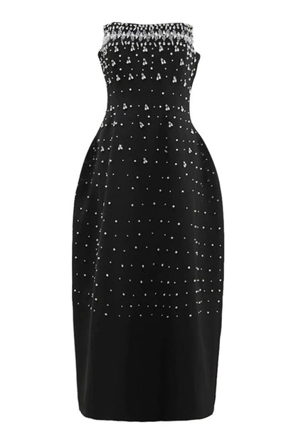 Vestido midi sin mangas con adornos de cristales Verna