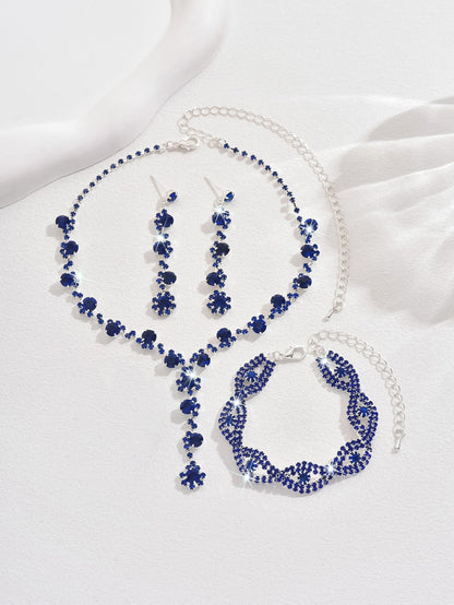 Fashion Crystal Necklace Ear Stud Bracelet Jewelry Accessories