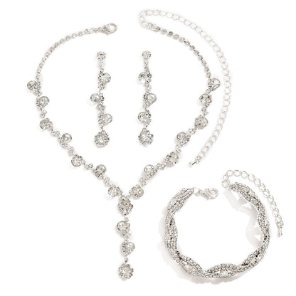 Fashion Crystal Necklace Ear Stud Bracelet Jewelry Accessories