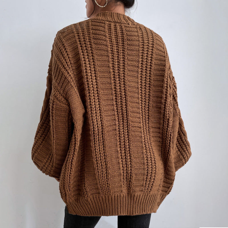 V-neck Sweater Women's Retro Fashion Loose Twist Knitted Coat