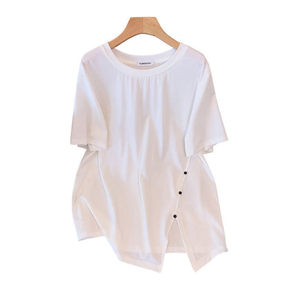 Round Neck New Plus-sized Plus Size Slimming Loose Mid-length Short Sleeve