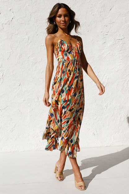 Adela Printed Ruffle Trim Midi Sundress