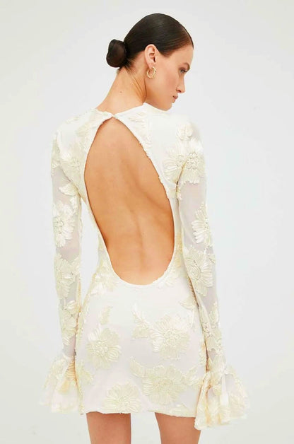 Vestido mini de malla con espalda descubierta y bordado Aurora