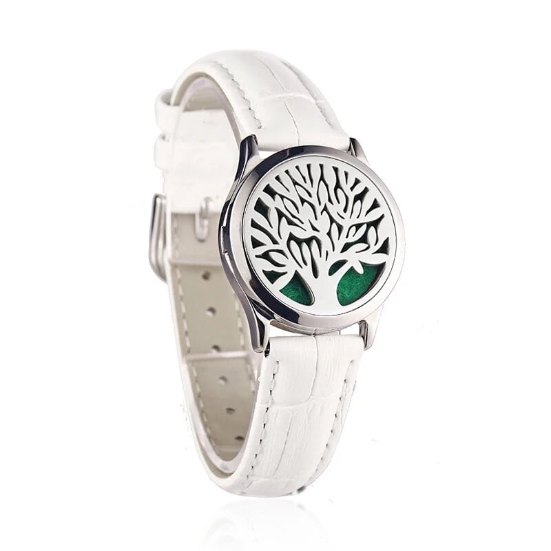 White leather essential oil diffuser bracelet Tree