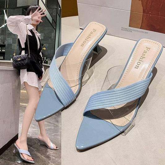 Pointed Stiletto Transparent Cross-strap Sandals And Slippers Women