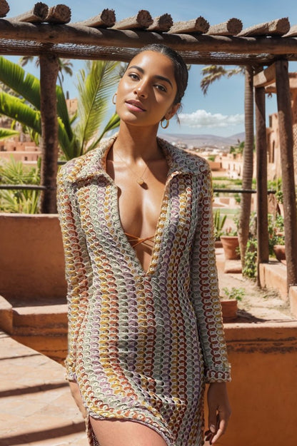 Vestido largo de crochet con cuello en V y escote en V Dawn