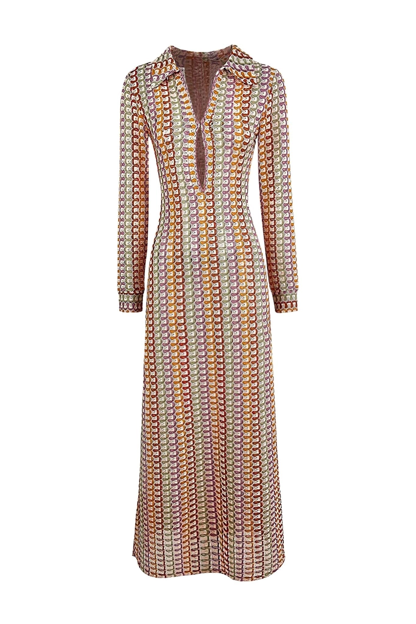 Vestido largo de crochet con cuello en V y escote en V Dawn
