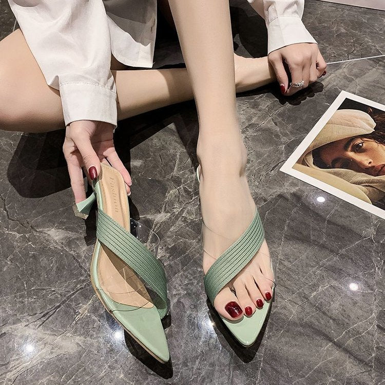 Pointed Stiletto Transparent Cross-strap Sandals And Slippers Women