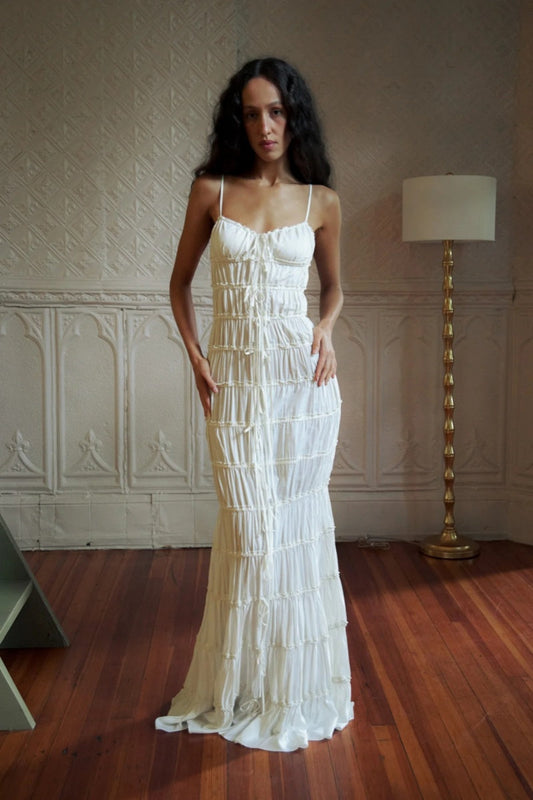 With Thin Straps Pleated Layered Maxi Boho Dress