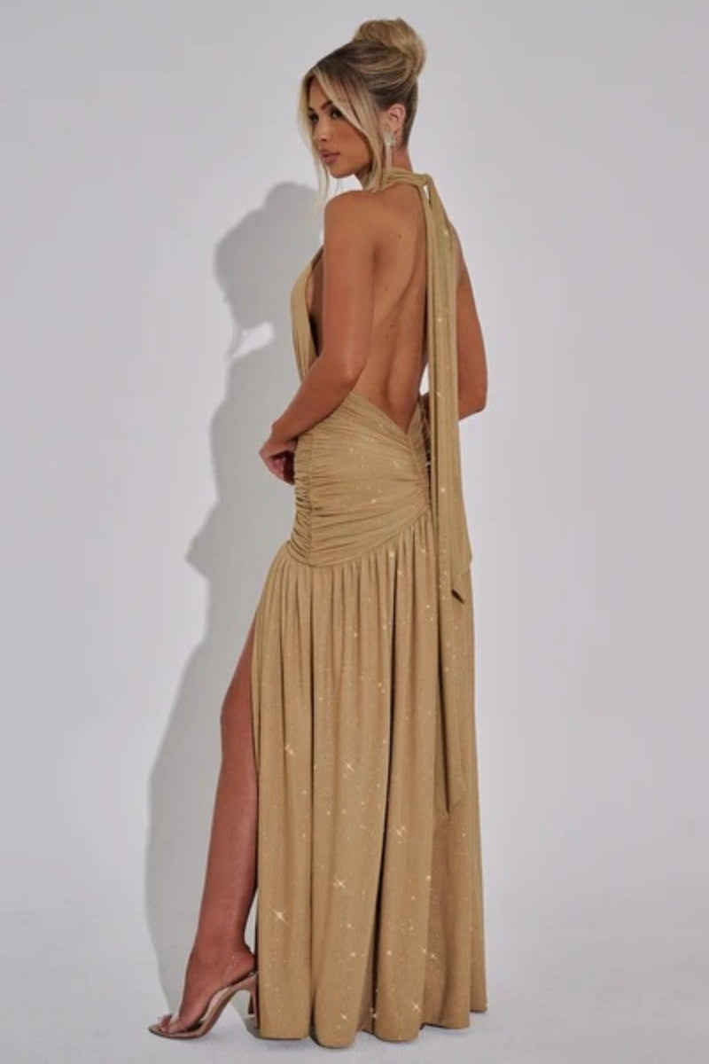 Melania Gold Glitzer-Maxikleid