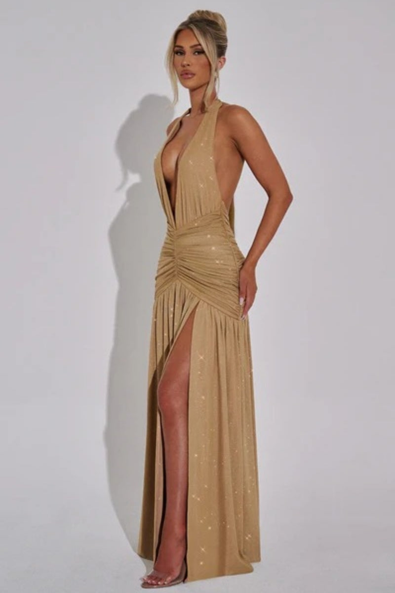 Melania Gold Glitzer-Maxikleid