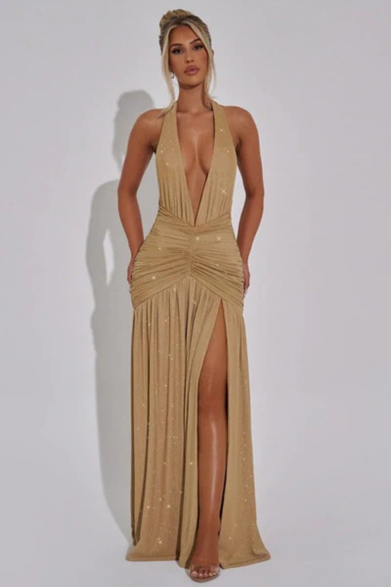 Melania Gold Glitzer-Maxikleid