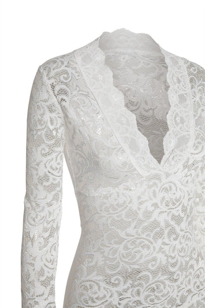 Vestido largo estilo sirena con encaje transparente Virginia