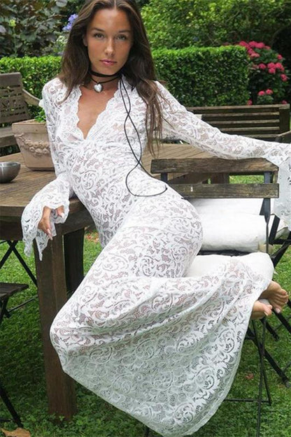Vestido largo estilo sirena con encaje transparente Virginia